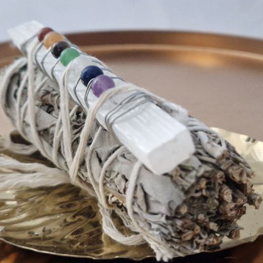 Witte Salie en Seleniet met Chakra steentjes