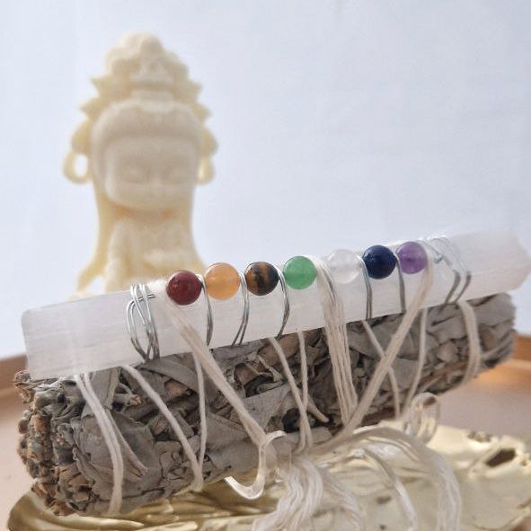 Witte Salie en Seleniet met Chakra steentjes