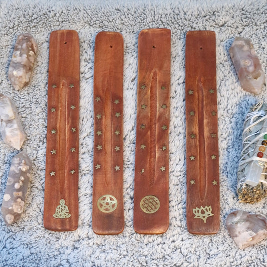 Wierookhouders (hout met messing inlay)